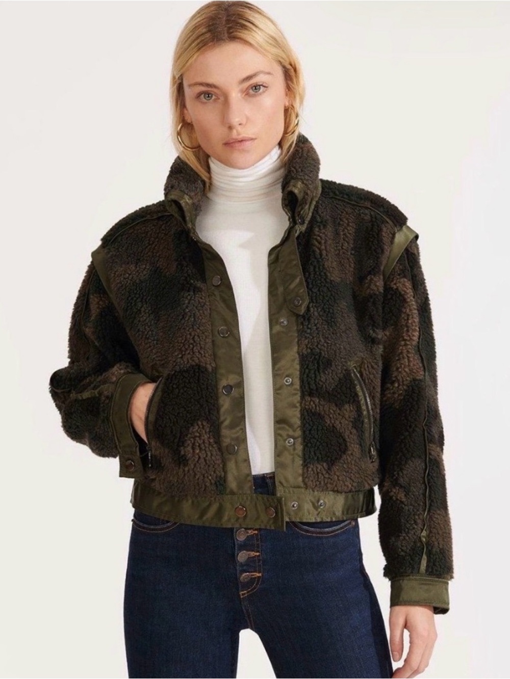 Veronica Beard Anita Faux Sherpa Camo Jacket